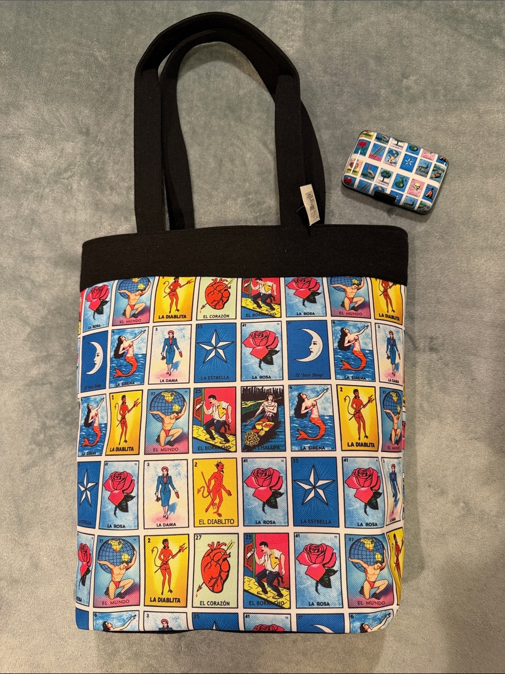 Colorful Lotería Print Tote Bag w/ Matching Loteria Card Holder